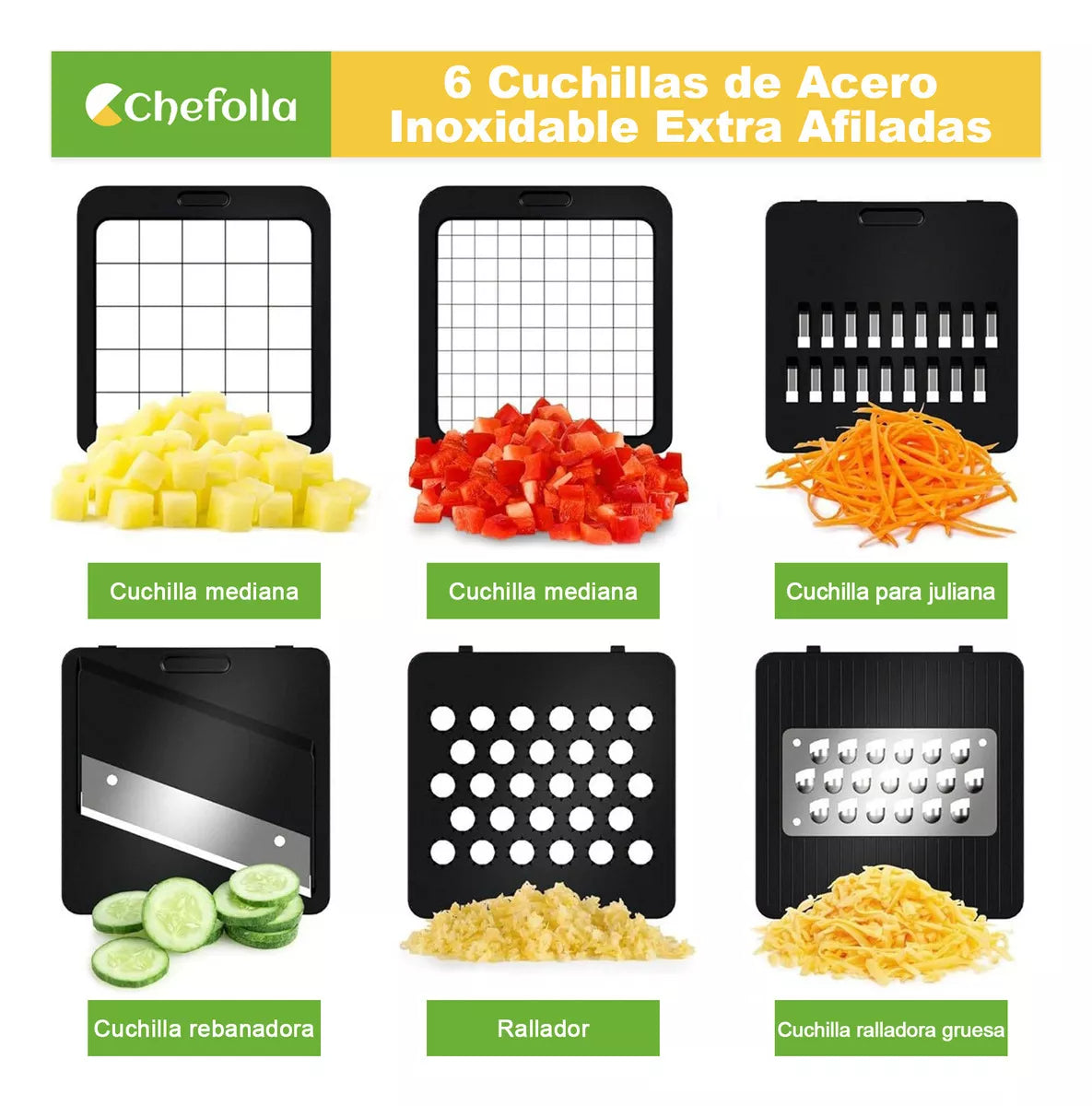 Rallador Multifuncional Chefolla 10 en 1 – Corta, rebana y protege tus manos