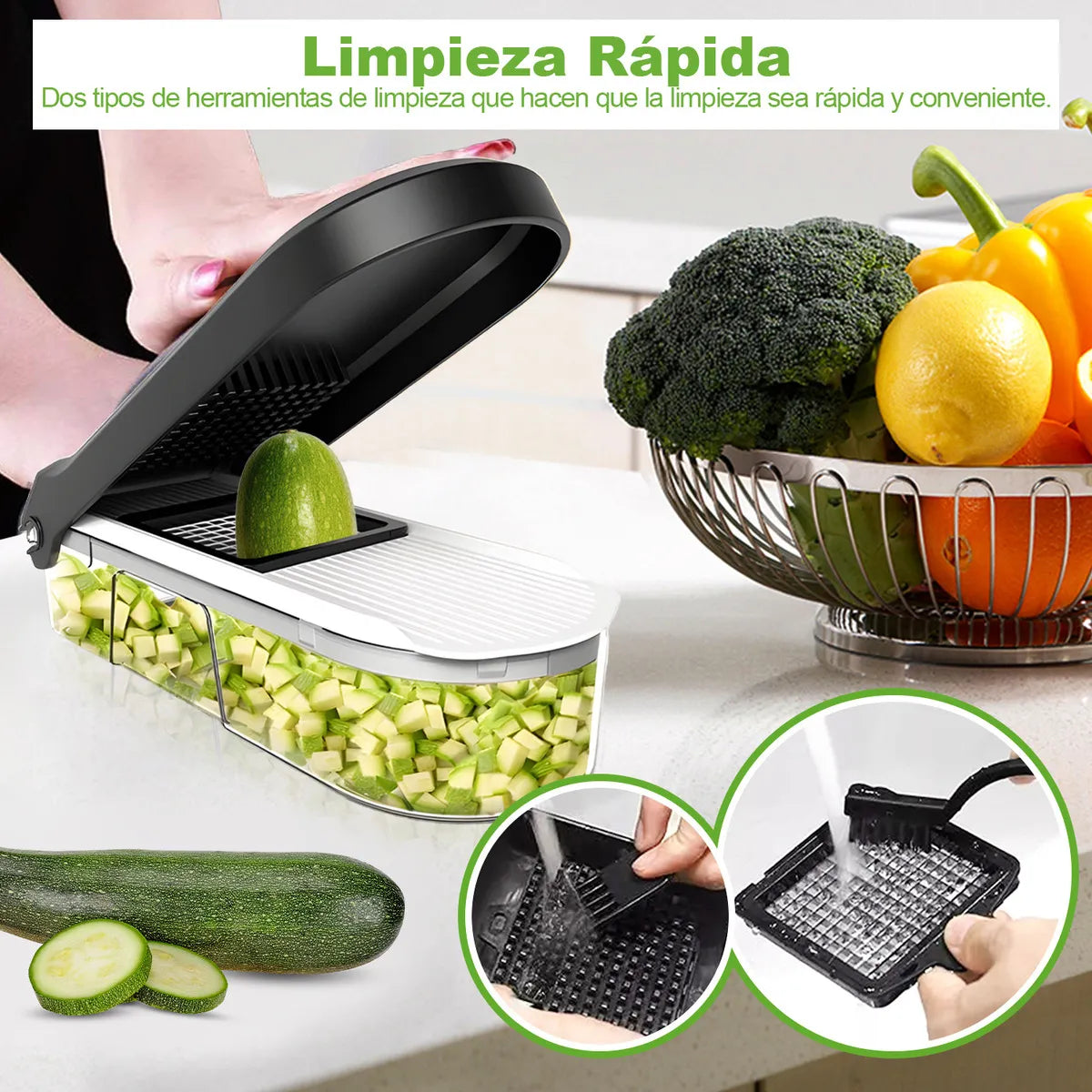 Rallador Multifuncional Chefolla 10 en 1 – Corta, rebana y protege tus manos