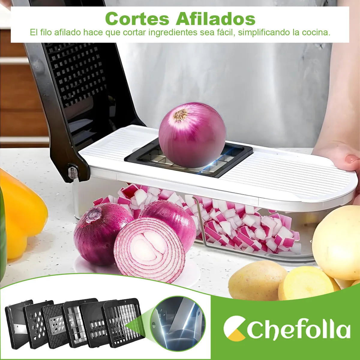 Rallador Multifuncional Chefolla 10 en 1 – Corta, rebana y protege tus manos