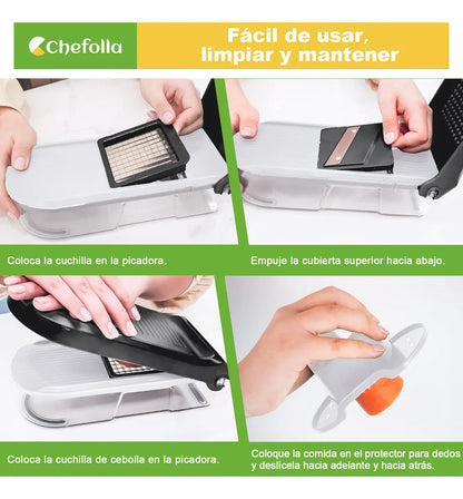 Rallador Multifuncional Chefolla 10 en 1 – Corta, rebana y protege tus manos